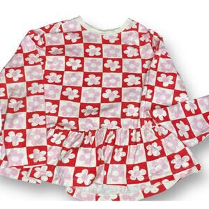 Hanna Andersson Girls US 8 130cm Top Long Sleeve Peplum Ruffle Flower Pink Petal